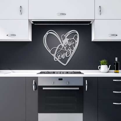 My Love, My Heart Frenchie Metal Wall Art - BullyBellyMetal Sign