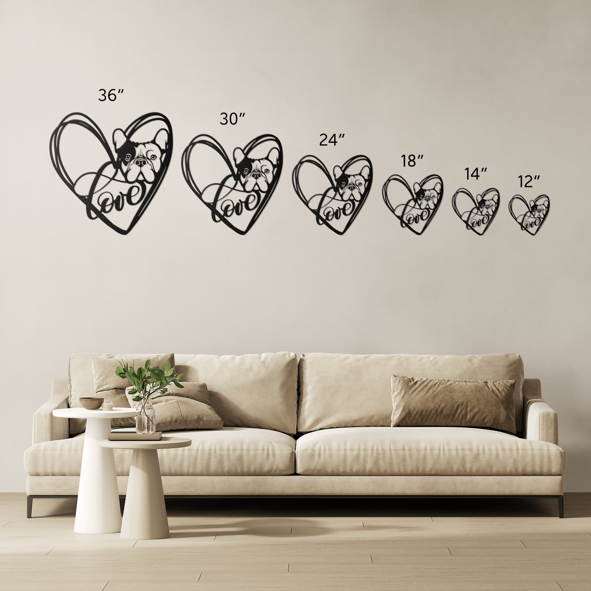 My Love, My Heart Frenchie Metal Wall Art - BullyBellyMetal Sign
