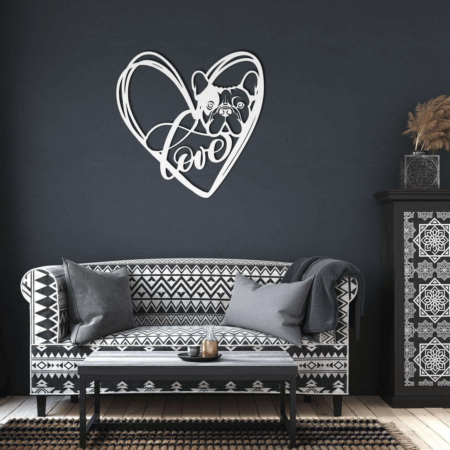 My Love, My Heart Frenchie Metal Wall Art - BullyBellyMetal Sign