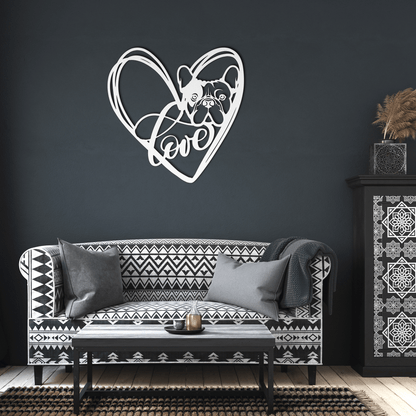 My Love, My Heart Frenchie Metal Wall Art - BullyBellyMetal Sign