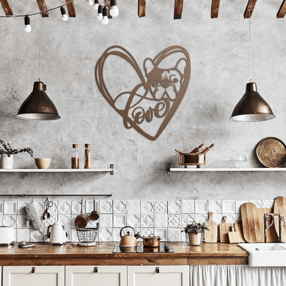 My Love, My Heart Frenchie Metal Wall Art - BullyBellyMetal Sign