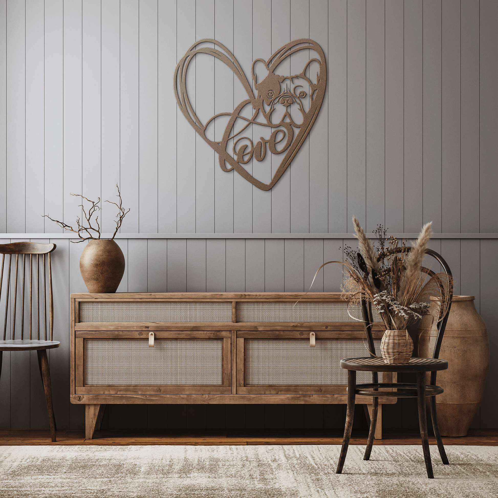 My Love, My Heart Frenchie Metal Wall Art - BullyBellyMetal Sign