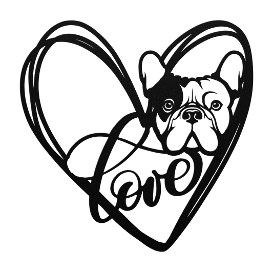My Love, My Heart Frenchie Metal Wall Art - BullyBellyMetal Sign