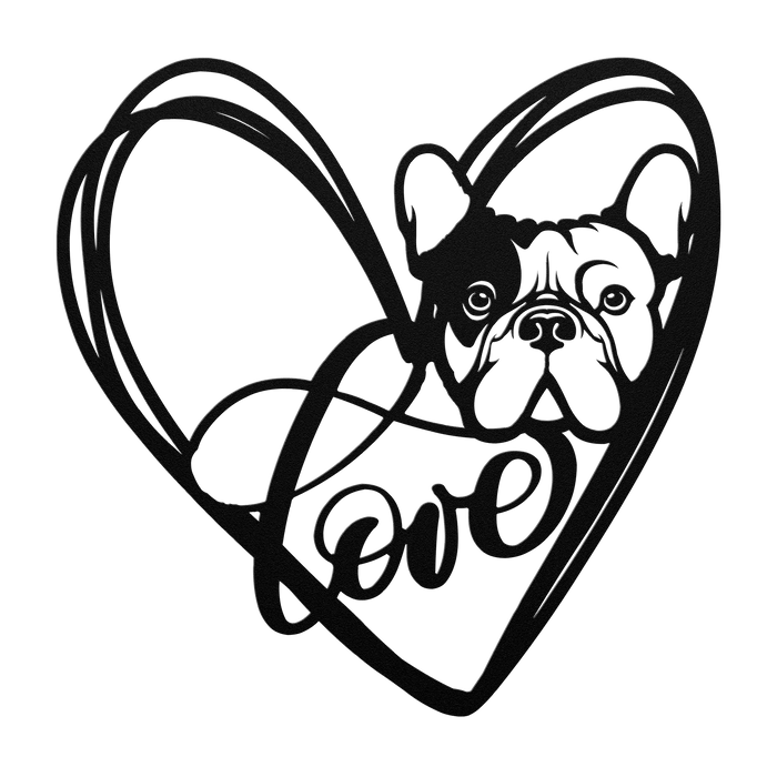 My Love, My Heart Frenchie Metal Wall Art - BullyBellyMetal Sign