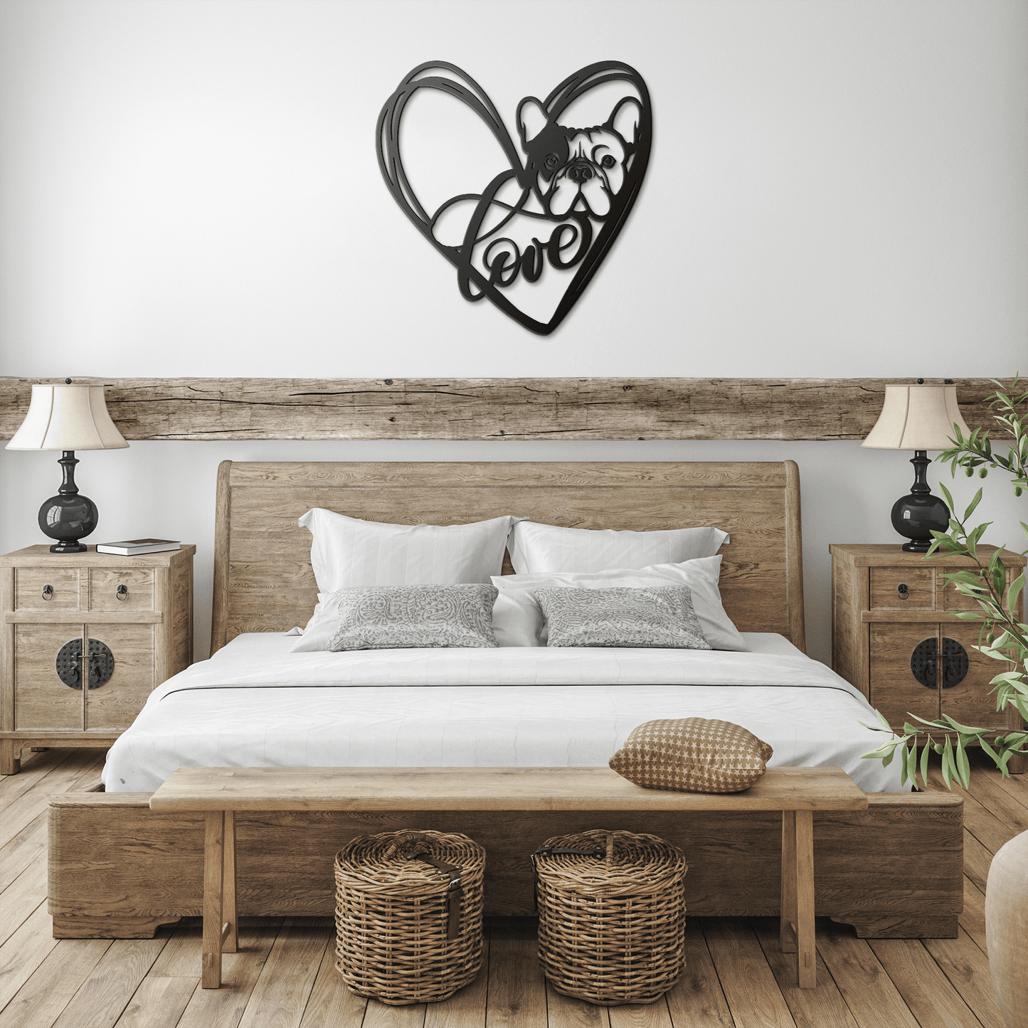 My Love, My Heart Frenchie Metal Wall Art - BullyBellyMetal Sign