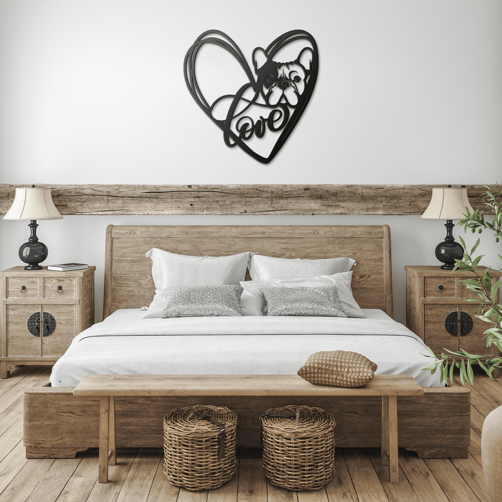 My Love, My Heart Frenchie Metal Wall Art - BullyBellyMetal Sign