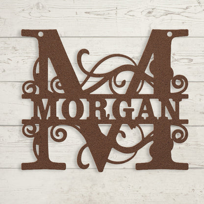 Ornate Split Letter Monogram Metal Sign - BullyBellyMetal Sign