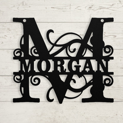 Ornate Split Letter Monogram Metal Sign - BullyBellyMetal Sign