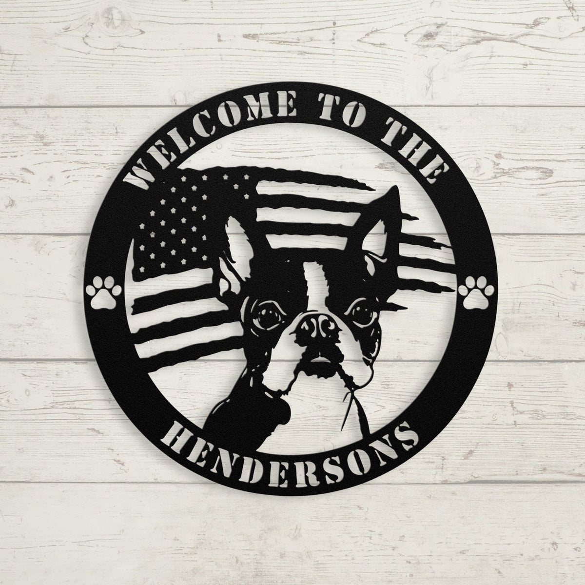 Patriotic Boston Terrier Custom Metal Wall Sign - BullyBellyWall Art