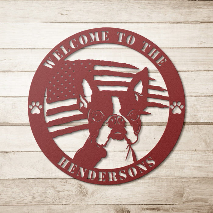 Patriotic Boston Terrier Custom Metal Wall Sign - BullyBellyWall Art