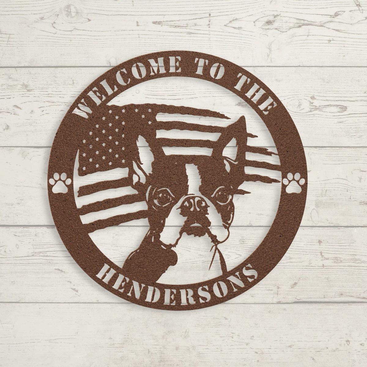 Patriotic Boston Terrier Custom Metal Wall Sign - BullyBellyWall Art