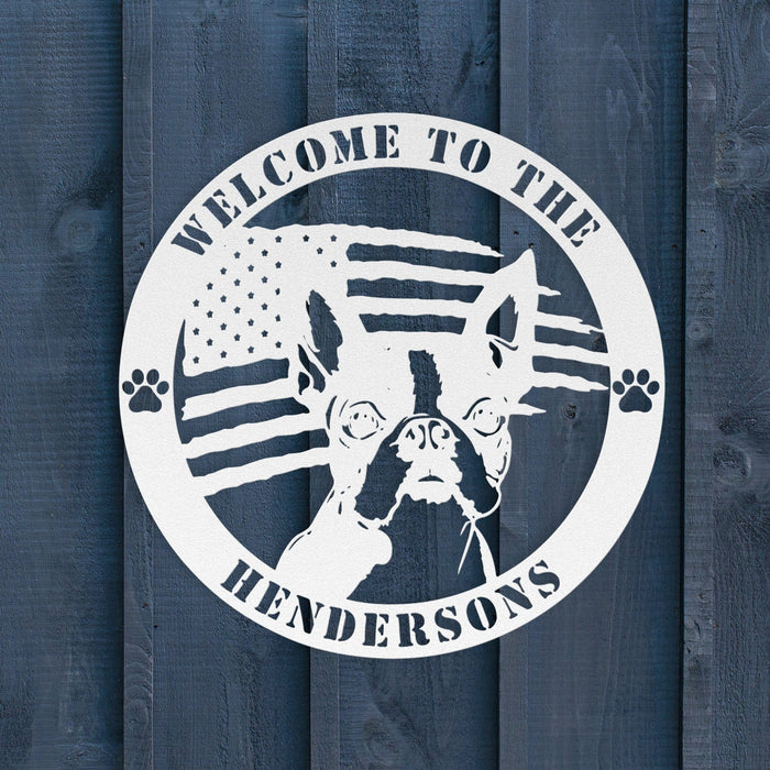 Patriotic Boston Terrier Custom Metal Wall Sign - BullyBellyWall Art