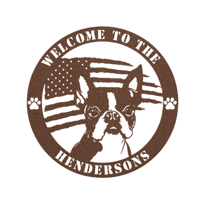 Patriotic Boston Terrier Custom Metal Wall Sign - BullyBellyMetal Sign