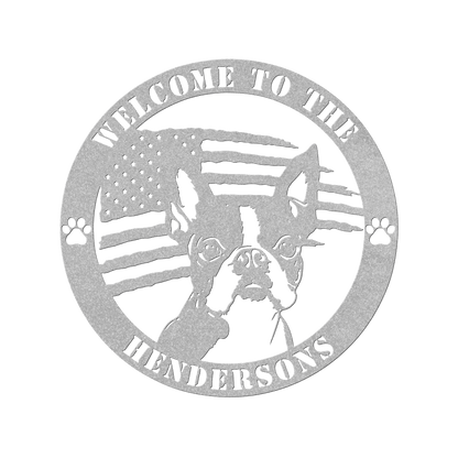 Patriotic Boston Terrier Custom Metal Wall Sign - BullyBellyMetal Sign