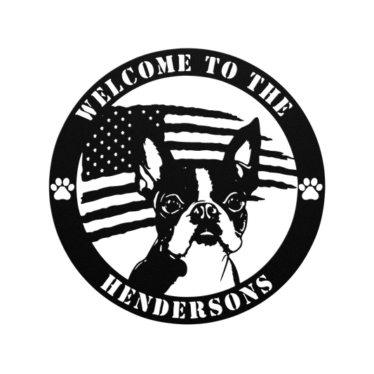 Patriotic Boston Terrier Custom Metal Wall Sign - BullyBellyMetal Sign