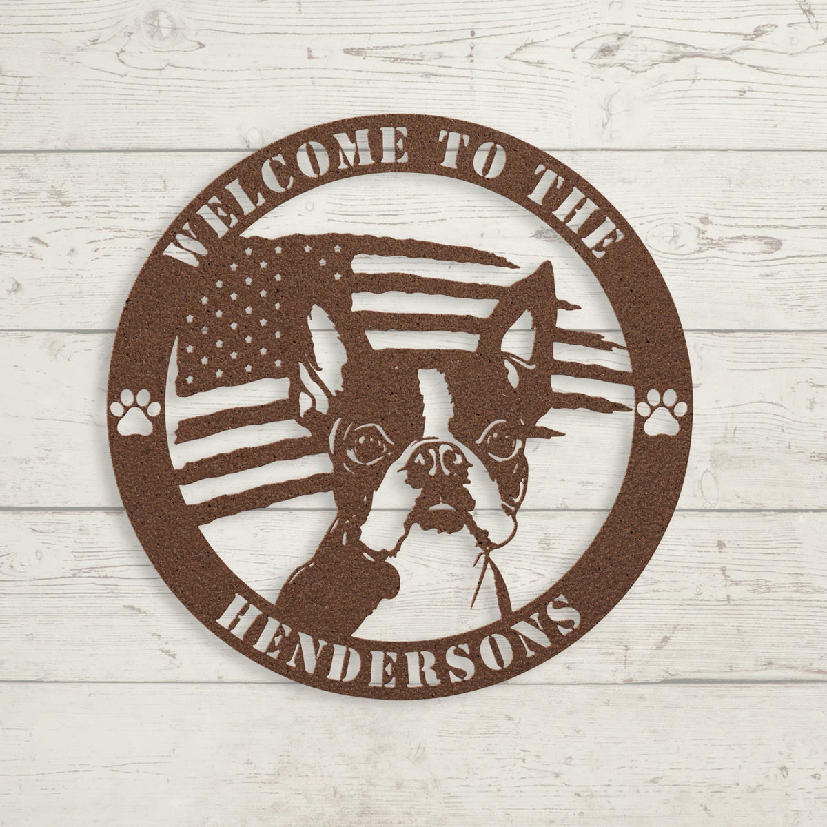 Patriotic Boston Terrier Custom Metal Wall Sign - BullyBellyMetal Sign