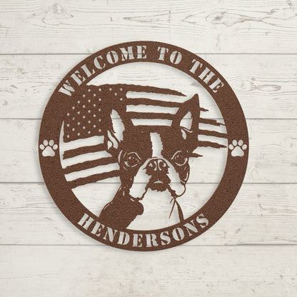 Patriotic Boston Terrier Custom Metal Wall Sign - BullyBellyMetal Sign