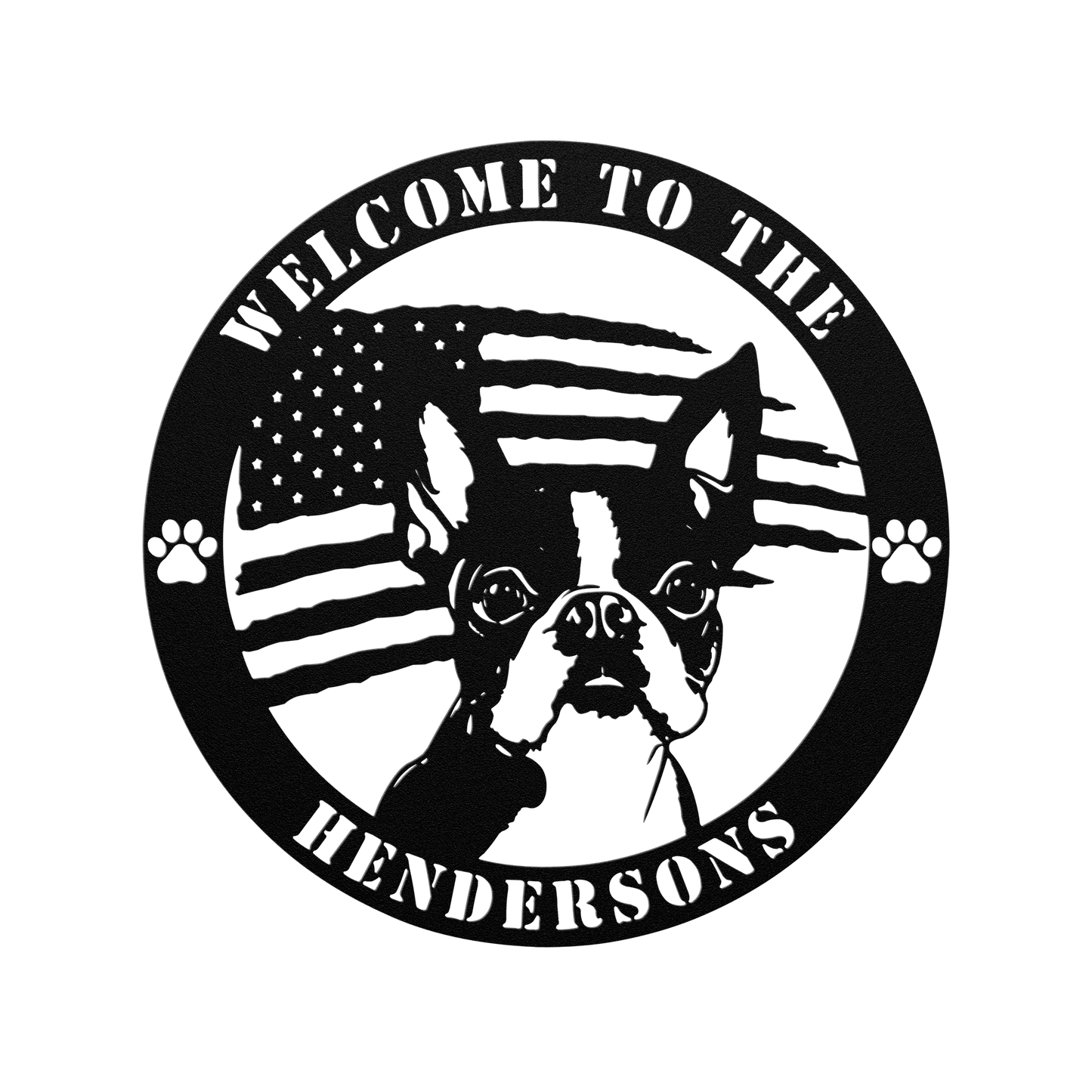 Patriotic Boston Terrier Custom Metal Wall Sign - BullyBellyMetal Sign