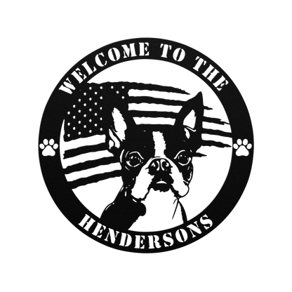 Patriotic Boston Terrier Custom Metal Wall Sign - BullyBellyMetal Sign