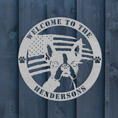 Patriotic Boston Terrier Custom Metal Wall Sign - BullyBellyMetal Sign