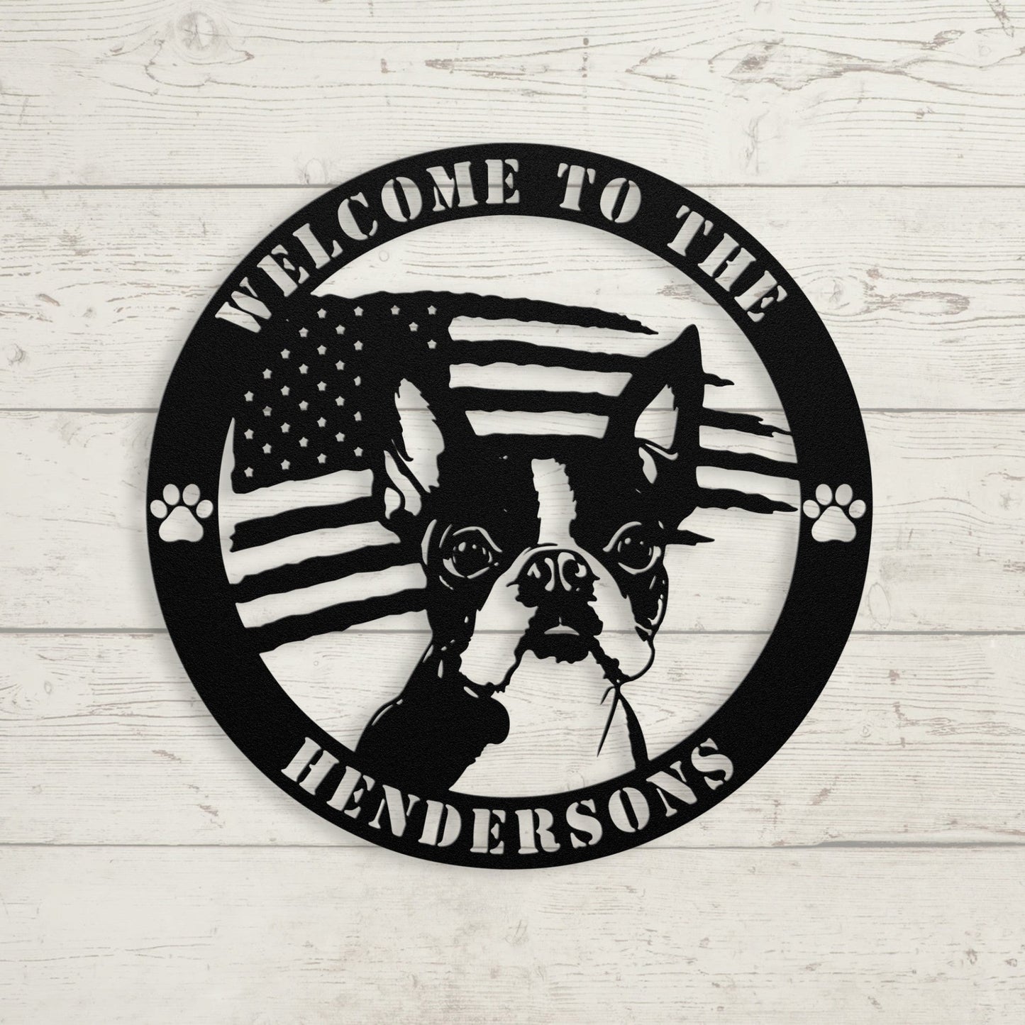 Patriotic Boston Terrier Custom Metal Wall Sign - BullyBellyMetal Sign