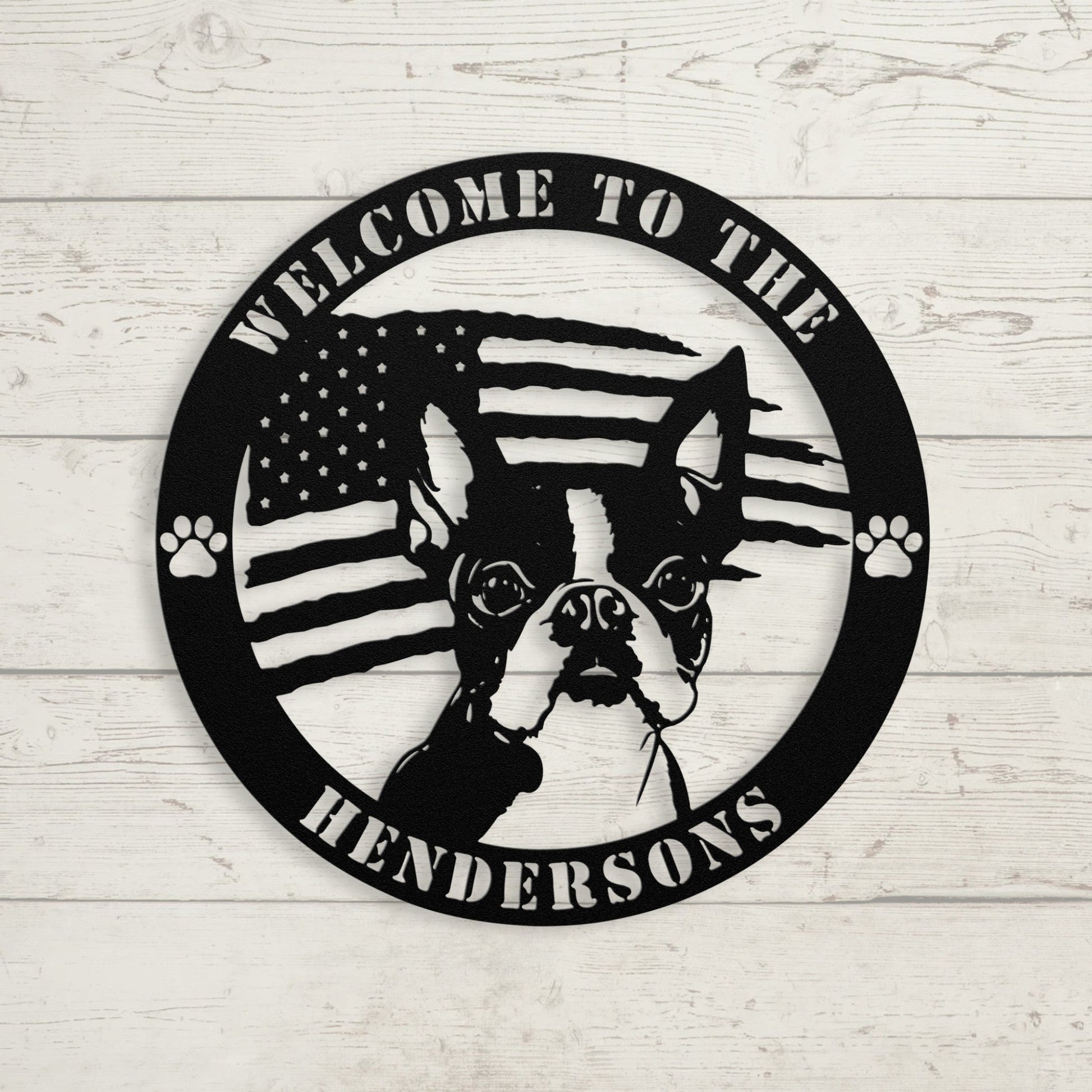 Patriotic Boston Terrier Custom Metal Wall Sign - BullyBellyMetal Sign
