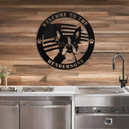 Patriotic Boston Terrier Custom Metal Wall Sign - BullyBellyMetal Sign