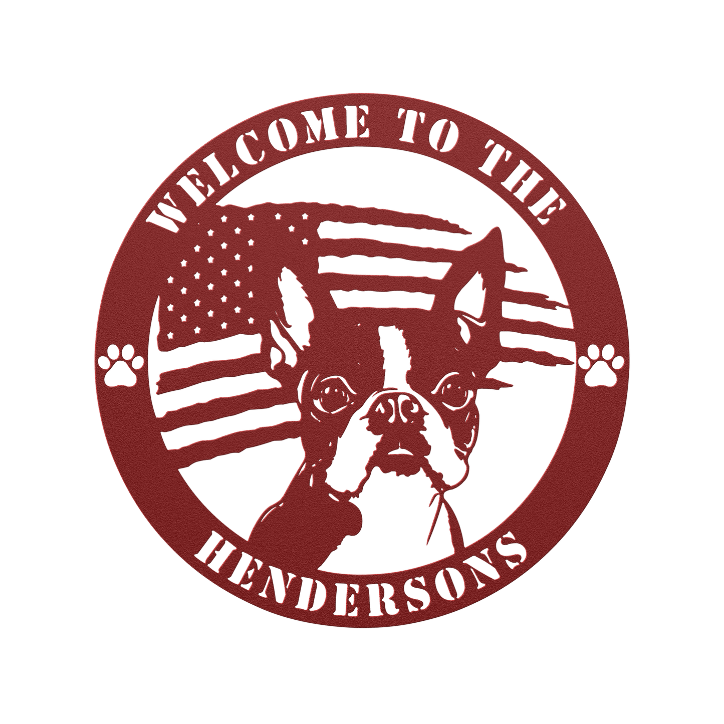 Patriotic Boston Terrier Custom Metal Wall Sign - BullyBellyMetal Sign
