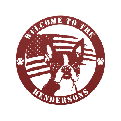 Patriotic Boston Terrier Custom Metal Wall Sign - BullyBellyMetal Sign