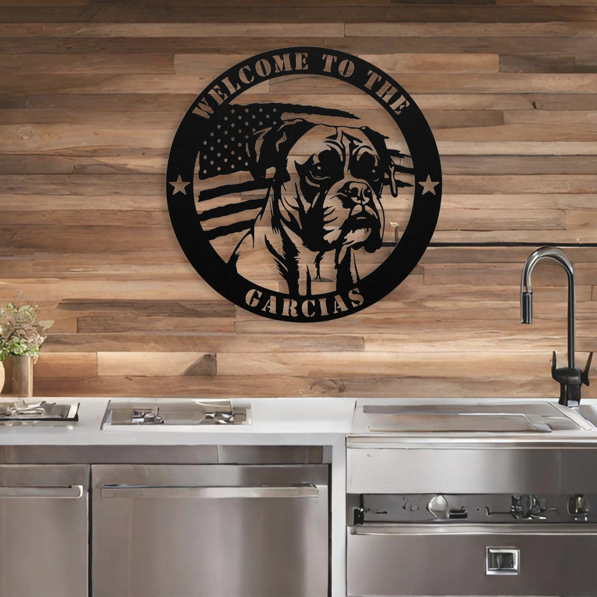 Patriotic Boxer Custom Metal Wall Sign - BullyBellyWall Art