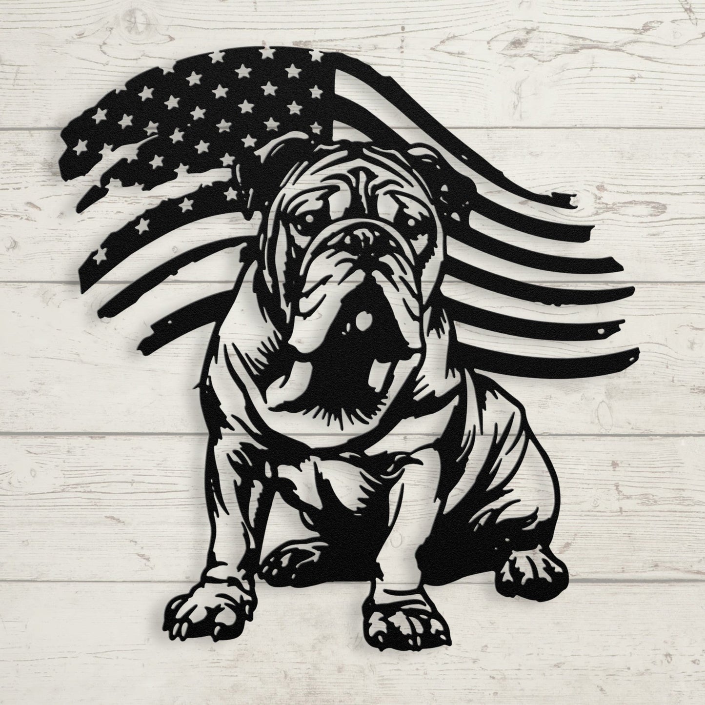 Patriotic Bulldog Metal Wall Art - BullyBellyMetal Sign