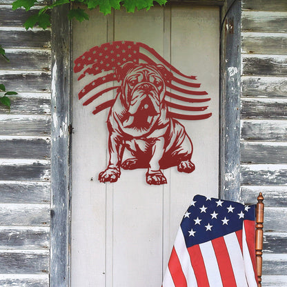 Patriotic Bulldog Metal Wall Art - BullyBellyMetal Sign