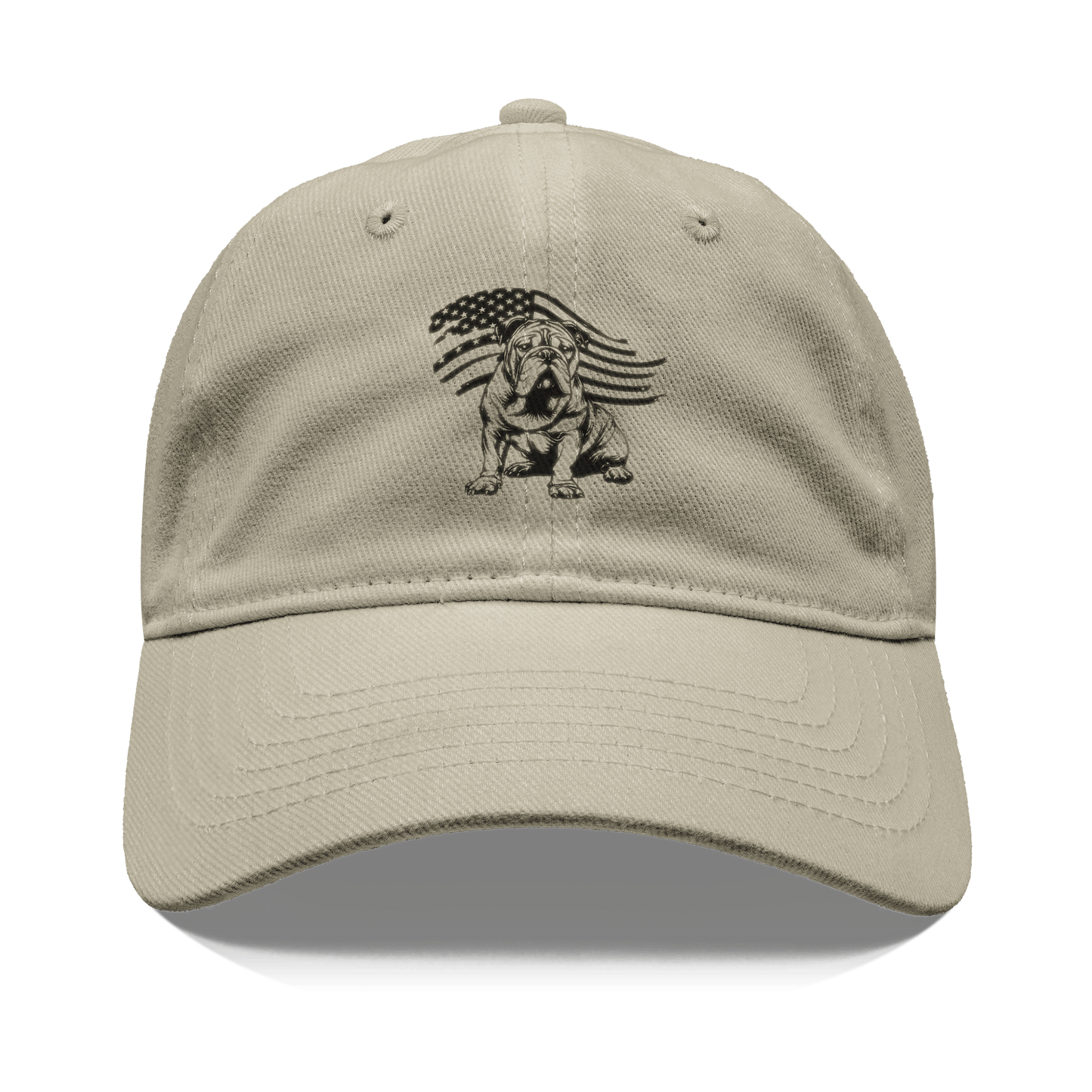 Patriotic English Bulldog Hat – Adjustable Cotton Canvas Cap with American Flag Design - BullyBellyAccessories