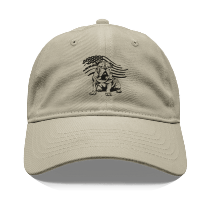 Patriotic English Bulldog Hat – Adjustable Cotton Canvas Cap with American Flag Design - BullyBellyAccessories