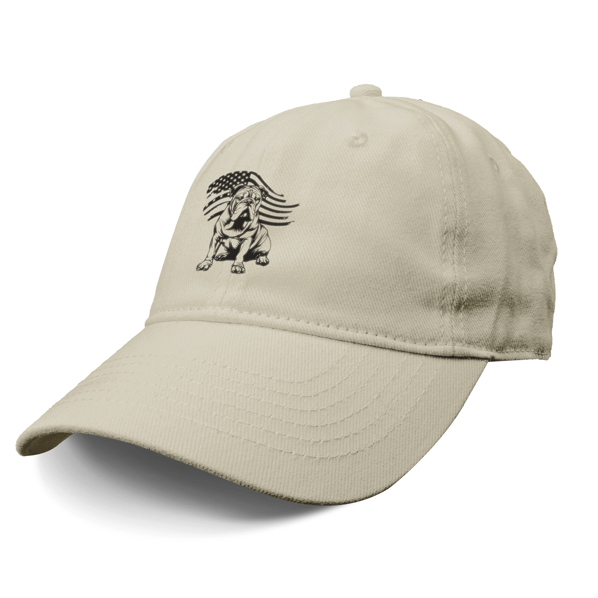 Patriotic English Bulldog Hat – Adjustable Cotton Canvas Cap with American Flag Design - BullyBellyAccessories