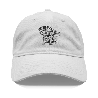 Patriotic English Bulldog Hat – Adjustable Cotton Canvas Cap with American Flag Design - BullyBellyAccessories