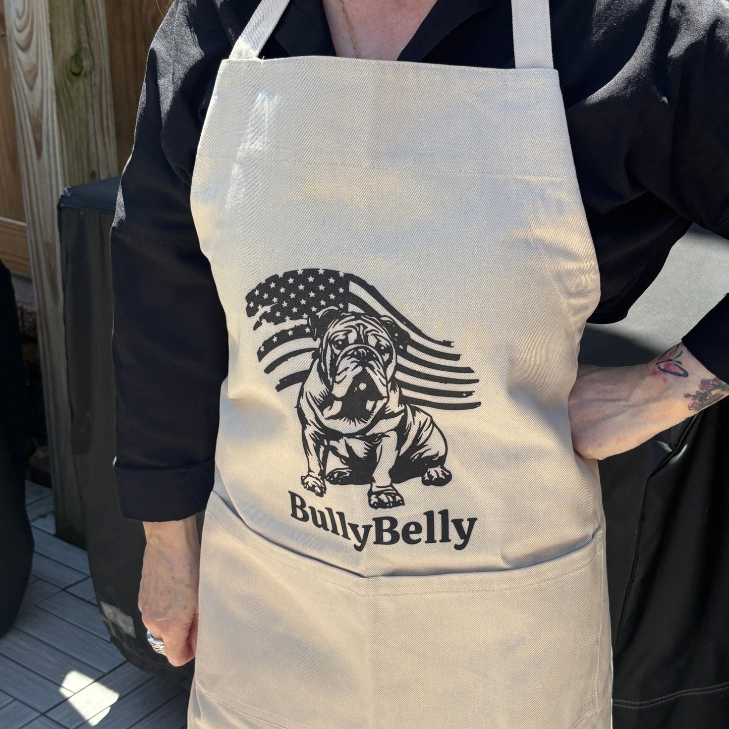 Patriotic English Bulldog Khaki Apron - BullyBellyKitchenware