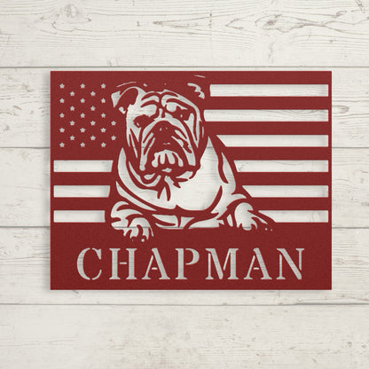 Patriotic English Bulldog Metal Wall Art – Custom American Flag Sign Made in USA - BullyBellyMetal Sign