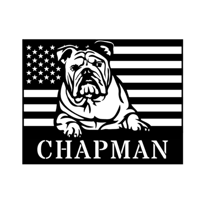 Patriotic English Bulldog Metal Wall Art – Custom American Flag Sign Made in USA - BullyBellyMetal Sign