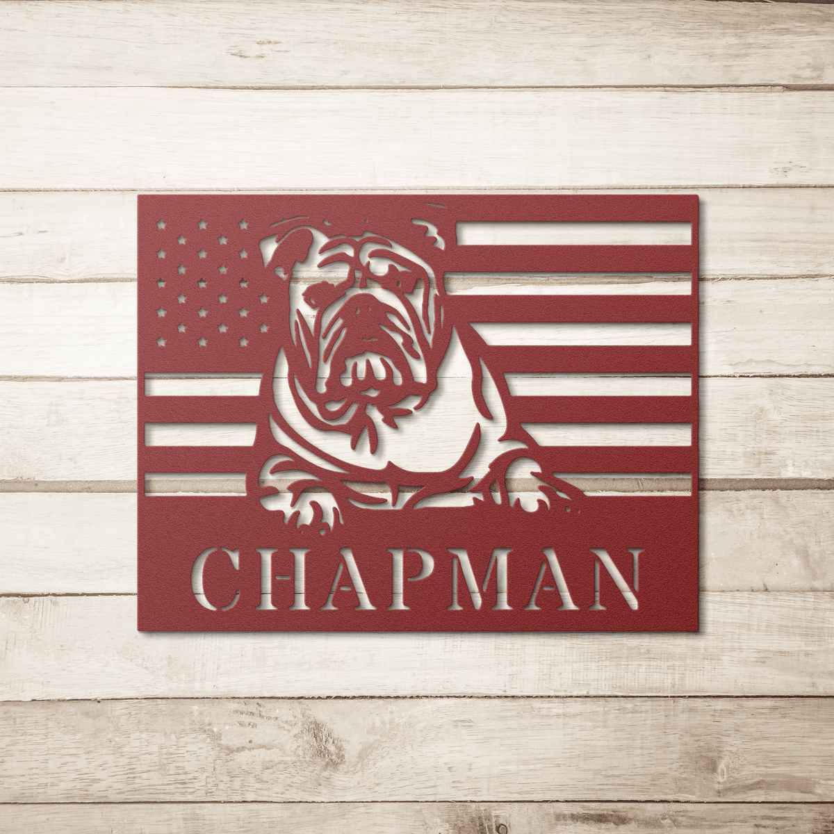 Patriotic English Bulldog Metal Wall Art – Custom American Flag Sign - BullyBellyMetal Sign