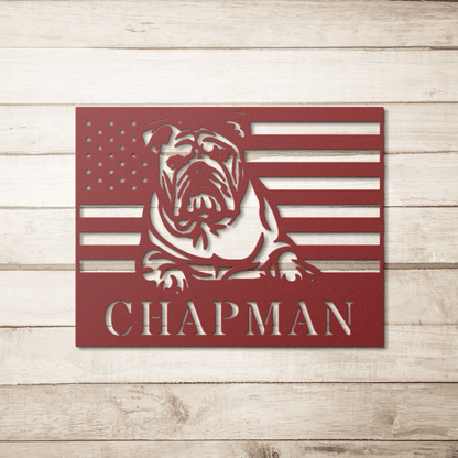Patriotic English Bulldog Metal Wall Art – Custom American Flag Sign - BullyBellyMetal Sign