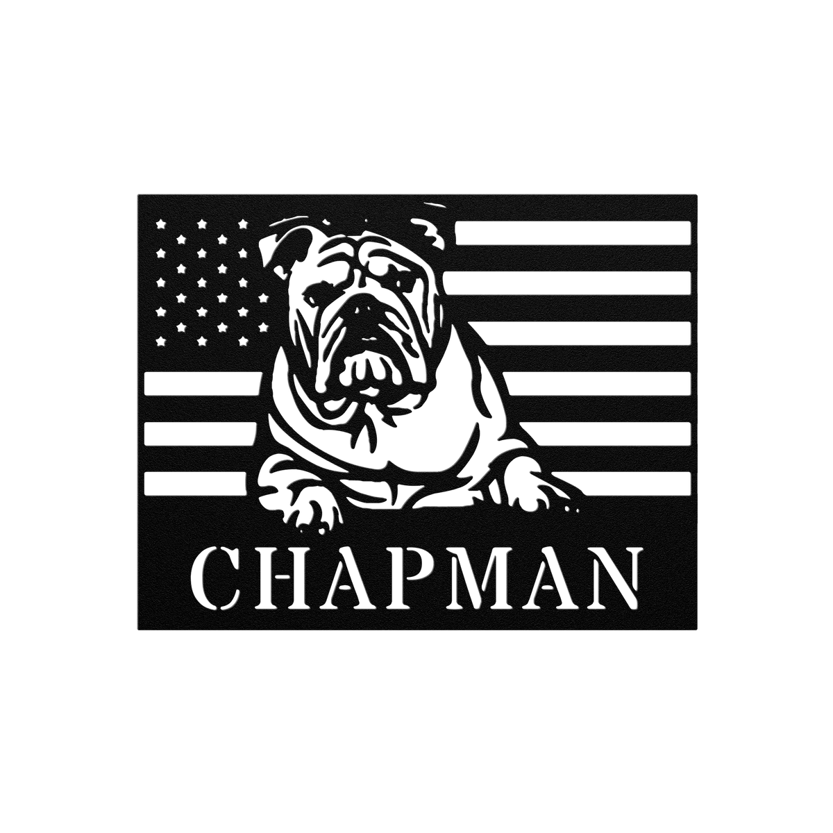 Patriotic English Bulldog Metal Wall Art – Custom American Flag Sign - BullyBellyMetal Sign