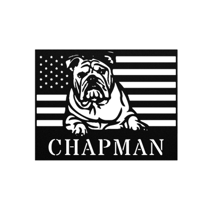 Patriotic English Bulldog Metal Wall Art – Custom American Flag Sign - BullyBellyMetal Sign
