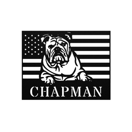 Patriotic English Bulldog Metal Wall Art – Custom American Flag Sign - BullyBellyMetal Sign
