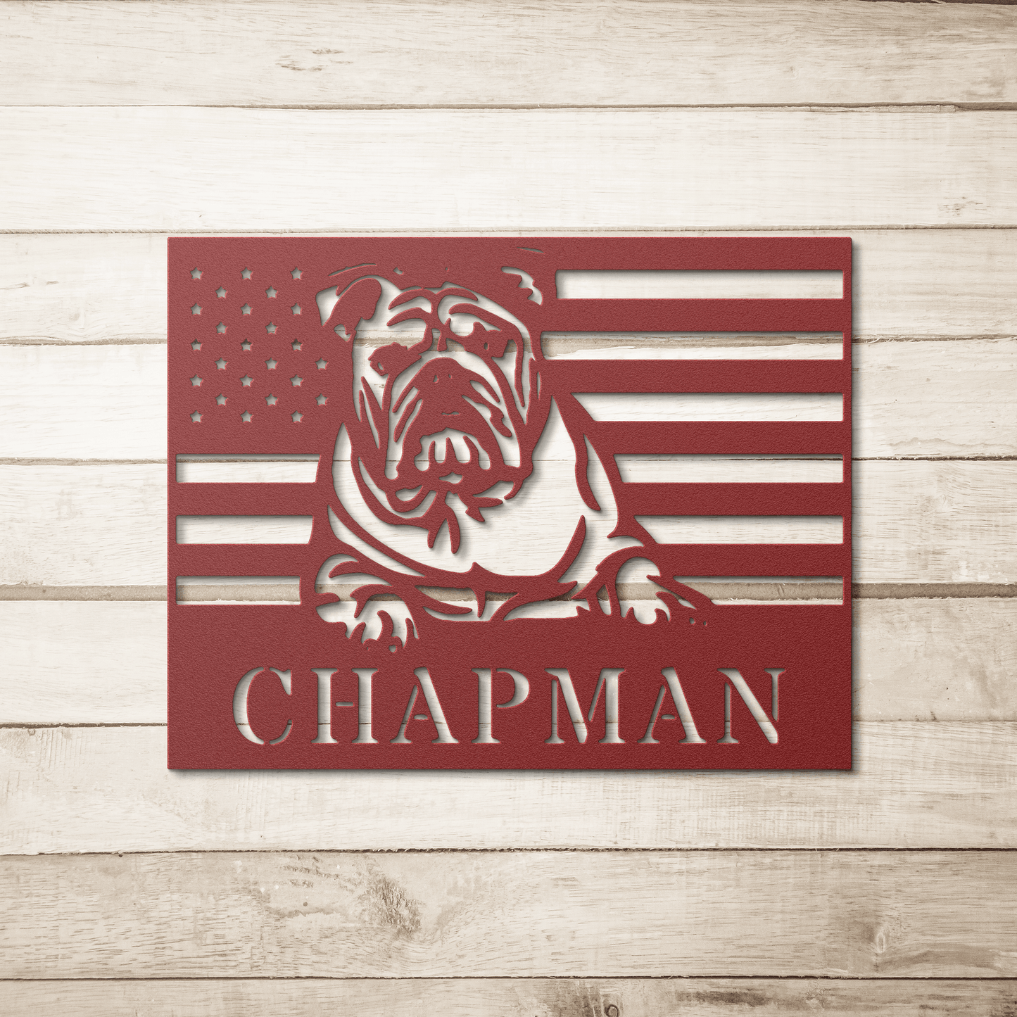 Patriotic English Bulldog Metal Wall Art – Custom American Flag Sign - BullyBellyMetal Sign
