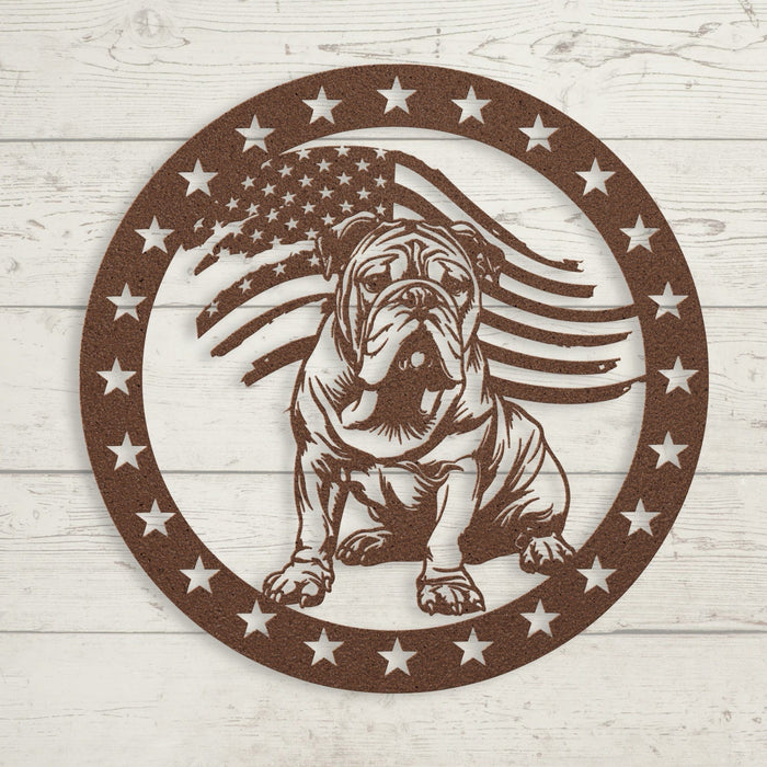 Patriotic English Bulldog with Stars Metal Wall Art - BullyBellyWall Art