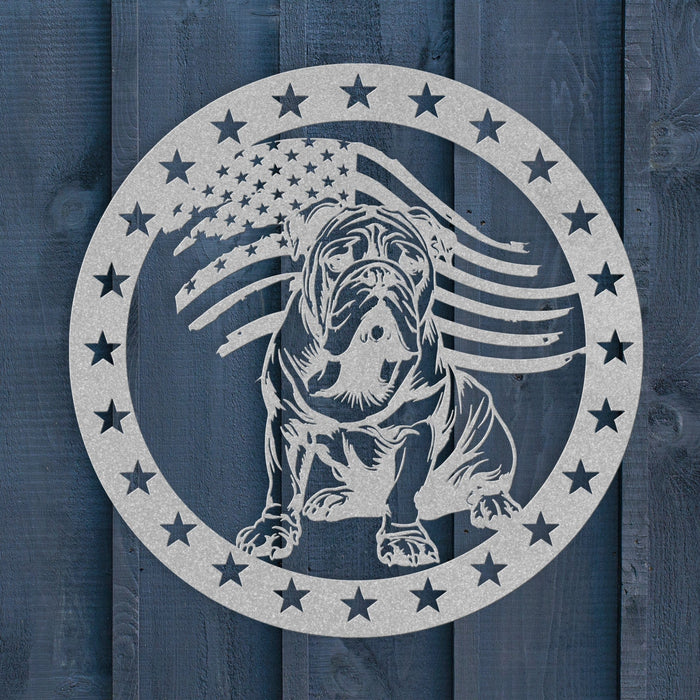 Patriotic English Bulldog with Stars Metal Wall Art - BullyBellyWall Art