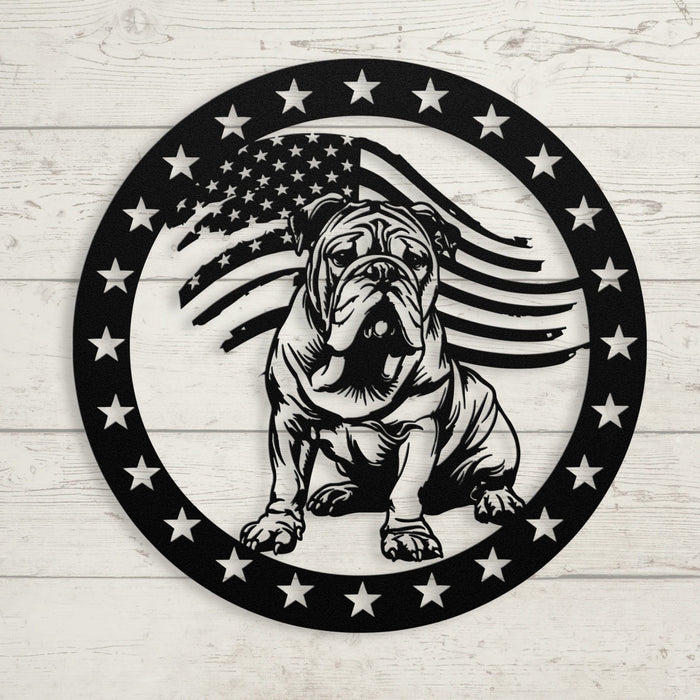 Patriotic English Bulldog with Stars Metal Wall Art - BullyBellyWall Art