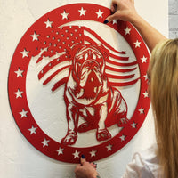 Patriotic English Bulldog with Stars Metal Wall Art - BullyBellyPatriotic