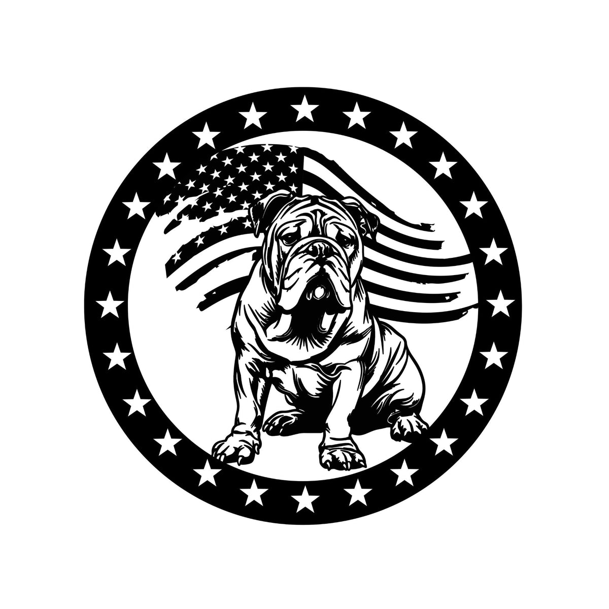 Patriotic English Bulldog with Stars Metal Wall Art - BullyBellyPatriotic